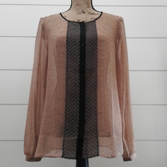 LOFT Sheer Brown & Black Blouse- NWT - Picture 2 of 14